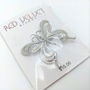 Vintage Silver Filigree Butterfly Brooch - NIB